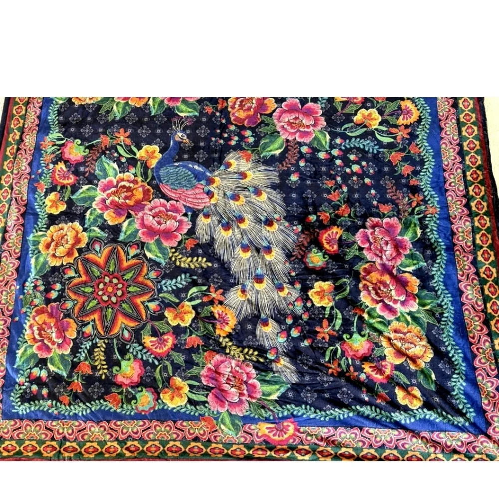 Johnny Was Lauren Canyon Cozy Sherpa Blanket Reversible Darnahta Peacock Flower